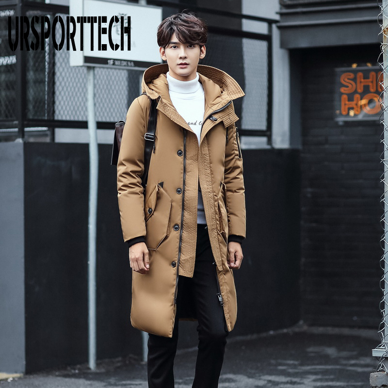 URSPORTTECH Winter Warm Long Down Jacket Men Casual Clothing Outwear Hooded Down Jackets Male Thick Down Coat Plus Size 5XL 201225