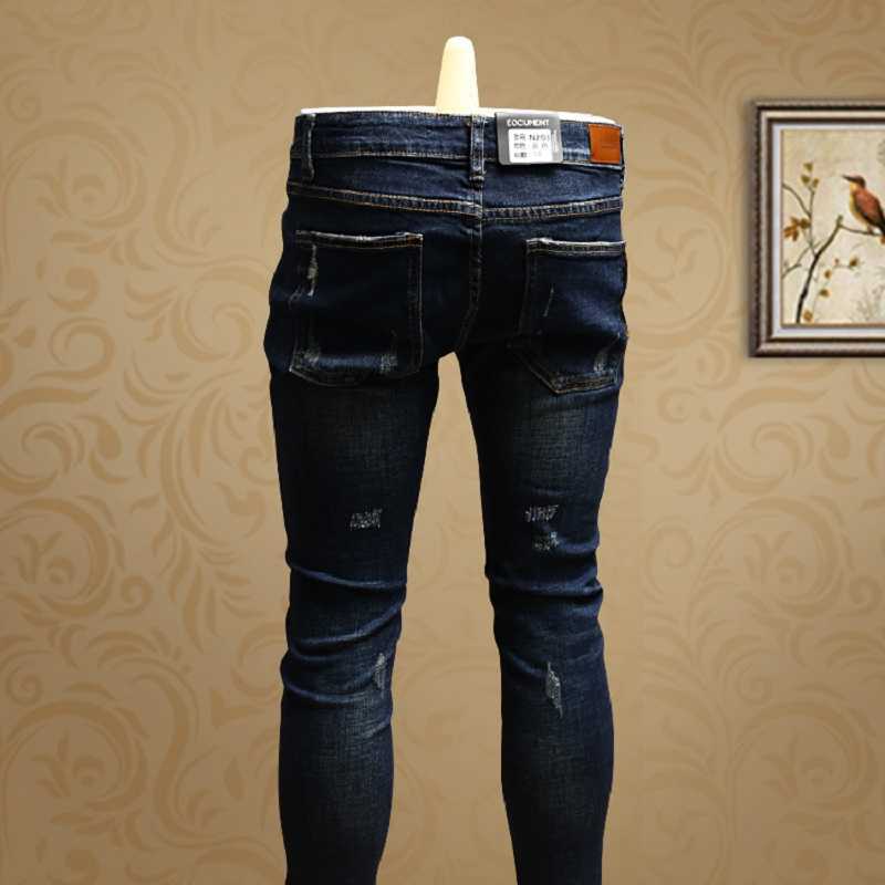 Fashion Skinny Ripped Blue Jeans Men Quality Cotton Streetwear Slim Fit Straight Stretch Denim Pants 211009