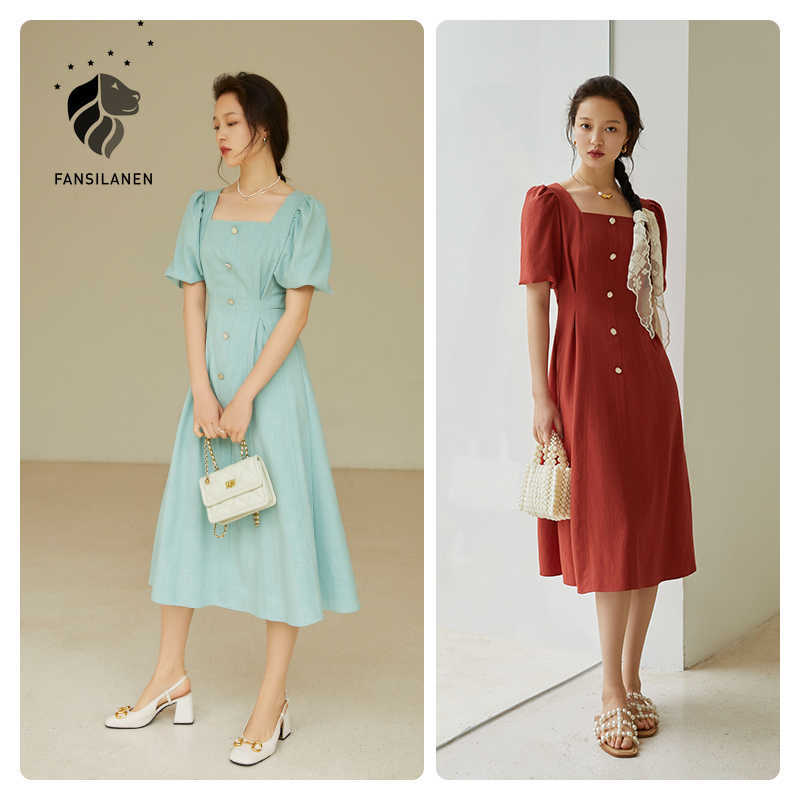 FANSILANEN Office Lady Gentle Wind Puff Sleeve High Waist Dress Women Summer French Retro Square Collar Slim A-line Skirt 210607, Red
FANSILANEN Office Lady Gentle Wind Puff Sleeve High Waist Dress Women Summer French Retro Square Collar Slim A-line Skirt 210607, Red