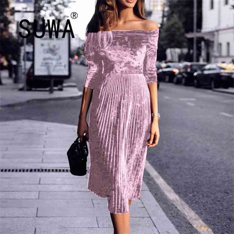 Woman Dress Velvet Elegant Work Wear Fall Winter Clothes Slash Collar Long Sleeve Pleated A-Line Midi Vintage Casual 210525, Burgundy
Woman Dress Velvet Elegant Work Wear Fall Winter Clothes Slash Collar Long Sleeve Pleated A-Line Midi Vintage Casual 210525, Burgundy