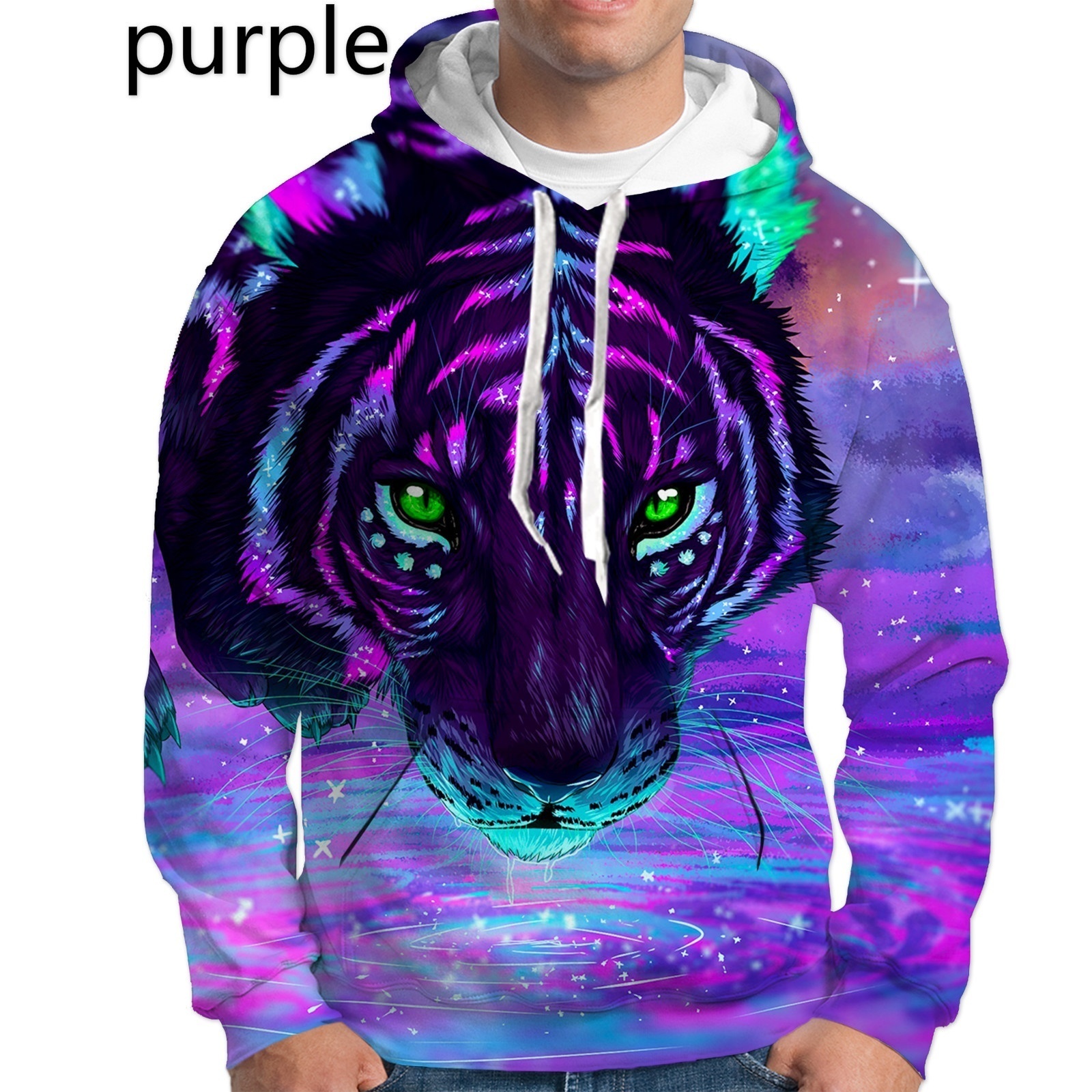Mens Fashion Hoodies Sweatshirt Tiger 3D Printed White Black Hooded Casual Cool Sudaderas Hombre 201127