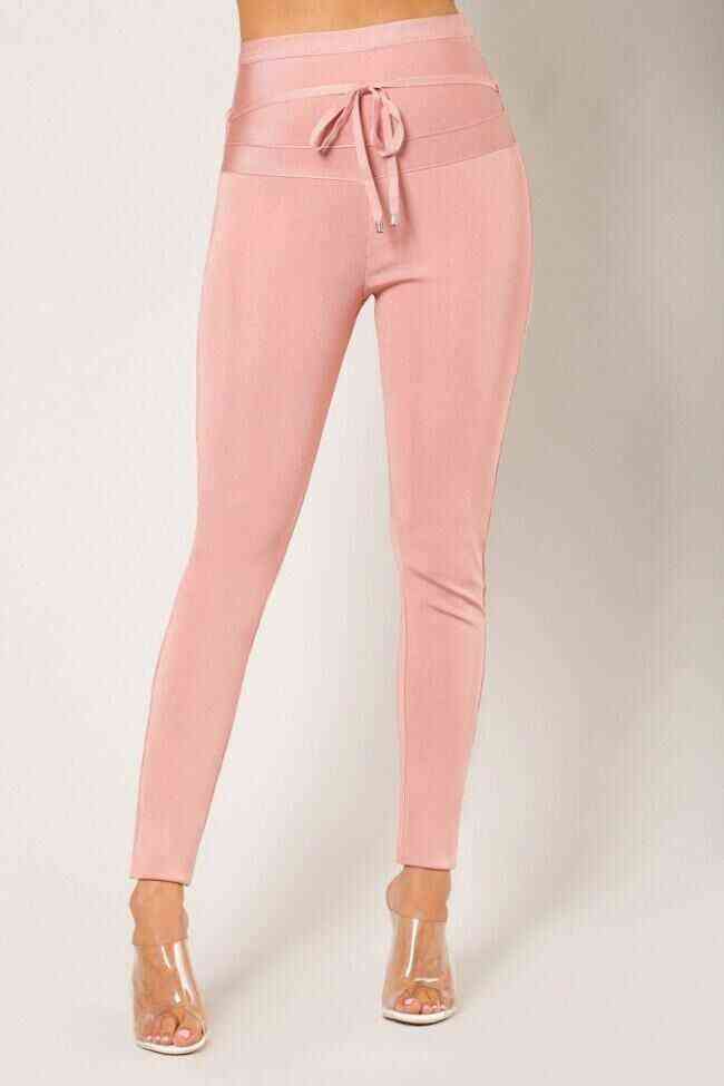 High Quality Black Grey Pink Rayon Bandage Pant Sexy Fashion Celebrity 211115