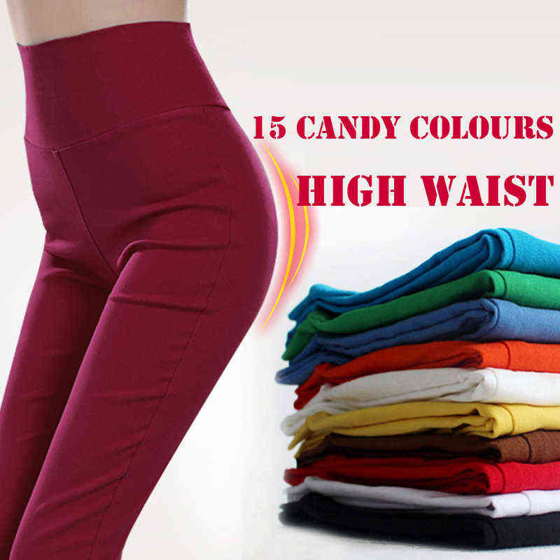 S6XL15 Colors Winter Plus Size Women's Pants Fashion Candy Color Skinny high waist elastic Trousers Fit Lady Pencil 211124Z