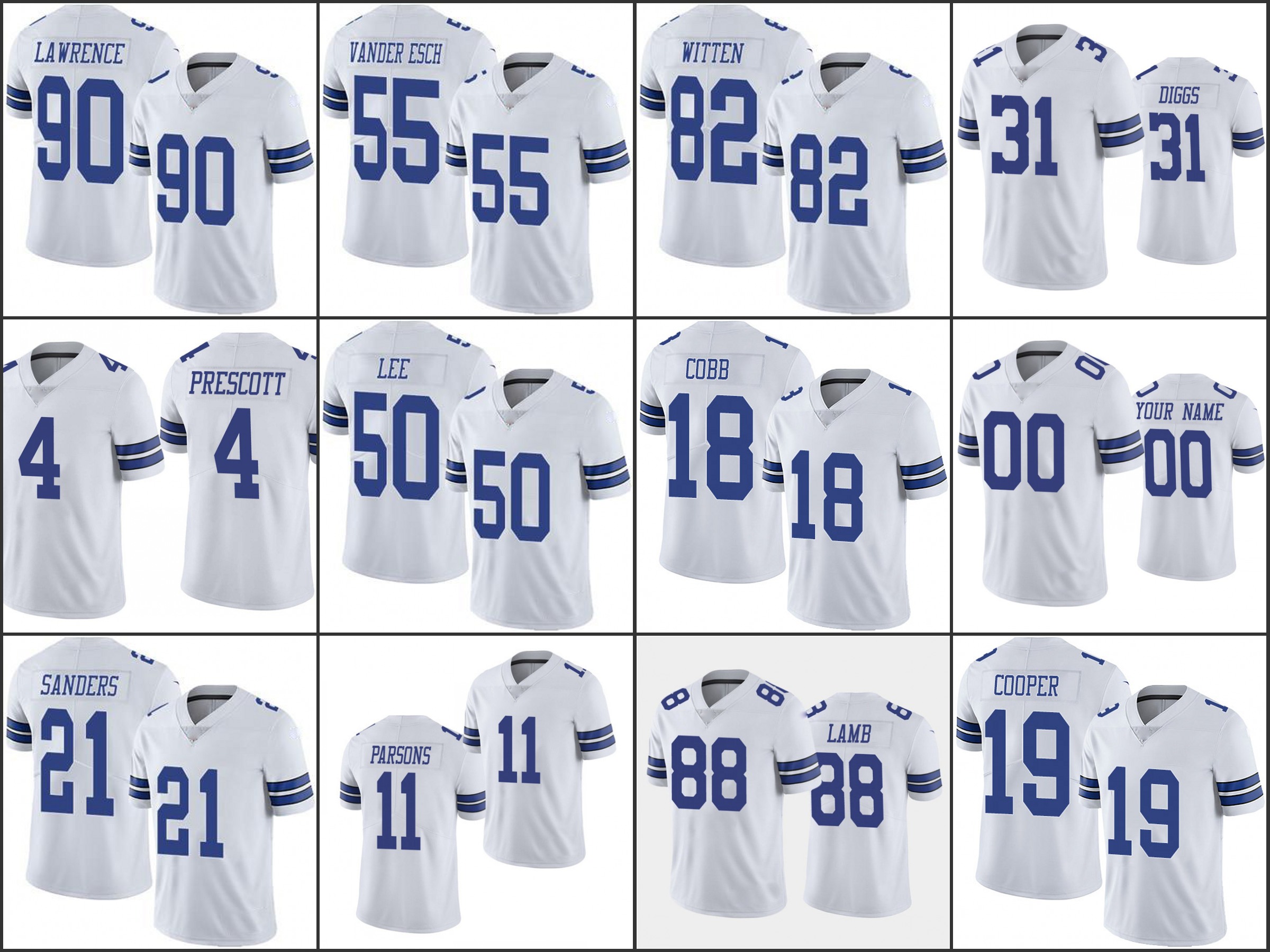 Men Dallas„Cowboys„Women Youth #88 Ceedee Lamb 4 Dak Prescot 55 Leighton Vander Esch Custom White Vapor Limited Jersey-image