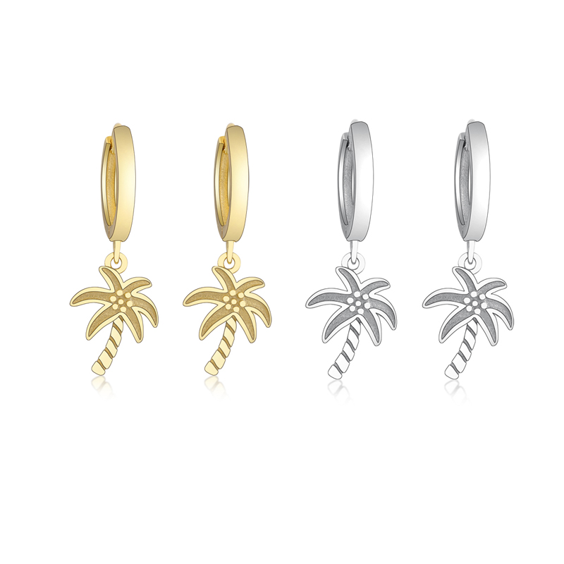 Women Authentic Fashion 925 Sterling Silver Coconut Tree Dangle Hoop Earrings Girls Cartoon Earrings Jewelry Moda Bijoux