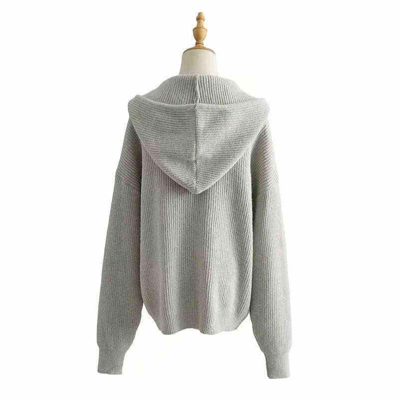 Women Drop Shoulder Zip Up Slouchy Knit Hooded Cardigan Chunky Hooded Relaxed Cardigan 211117