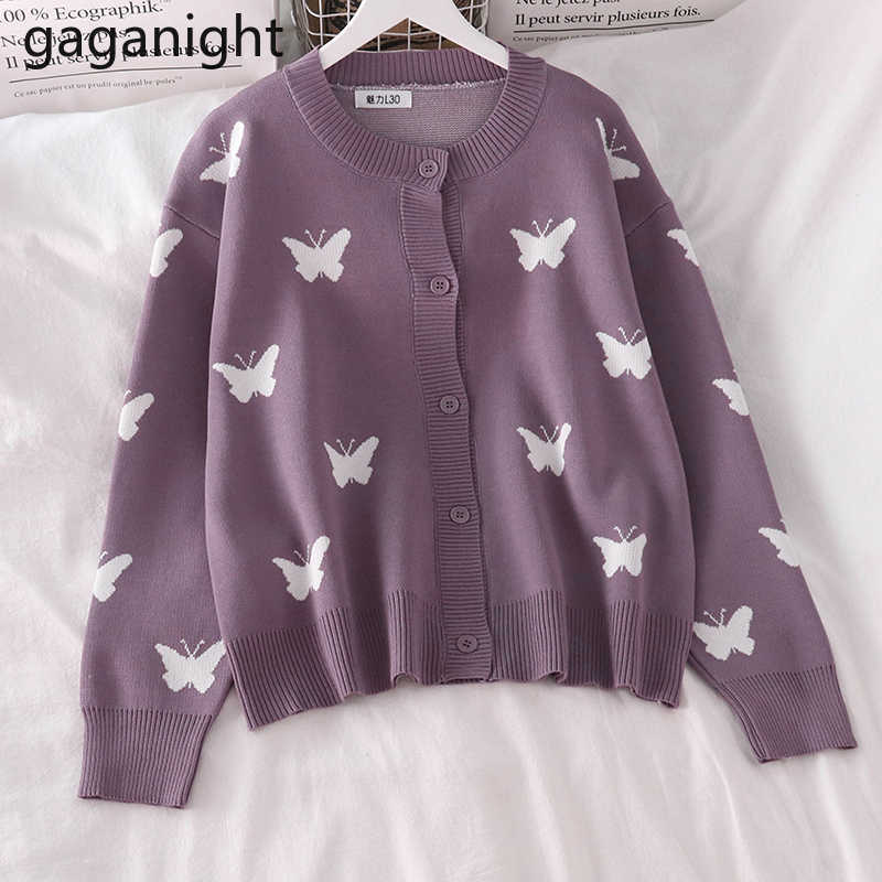 Butterfly Women Knitted Cardigan Long Sleeve Single Breasted Fashion Kardigan Casual Loose Cardigans Chic Korean Tops 210601