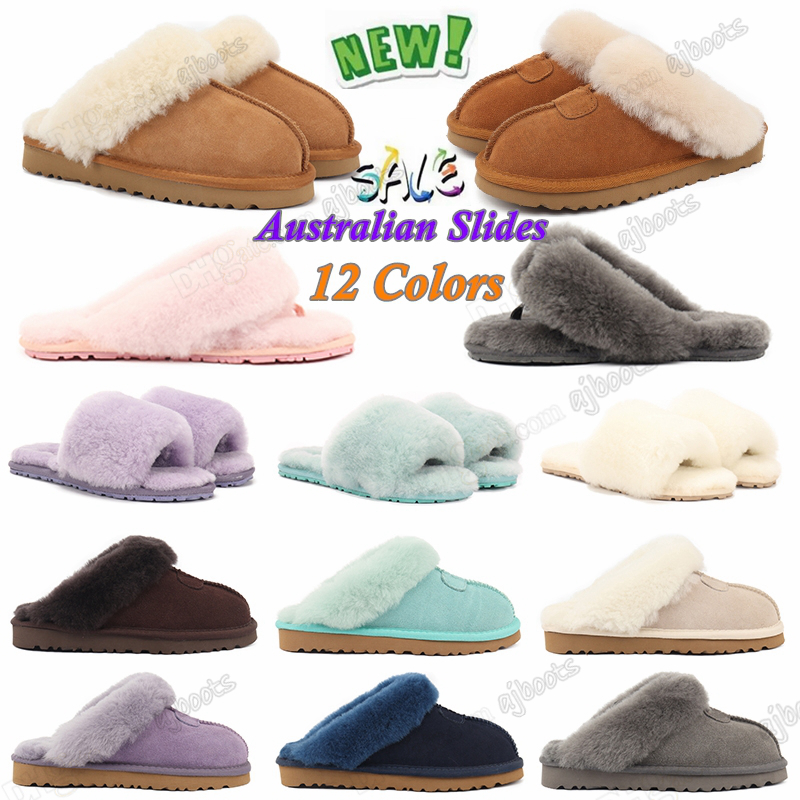 Designer classic australian wgg slides snow Half slippers fluff fuzz yeah slide woman Solid color scuffette ii womens girl lady winter flat australia 34-43