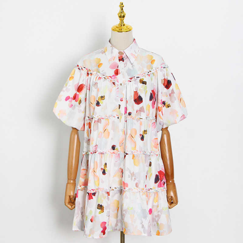 DEAT Women Dress Lapel Three Quarter Sleeve Arrivals Lady Temperament Fashion Spring Summer 11D1823 210709