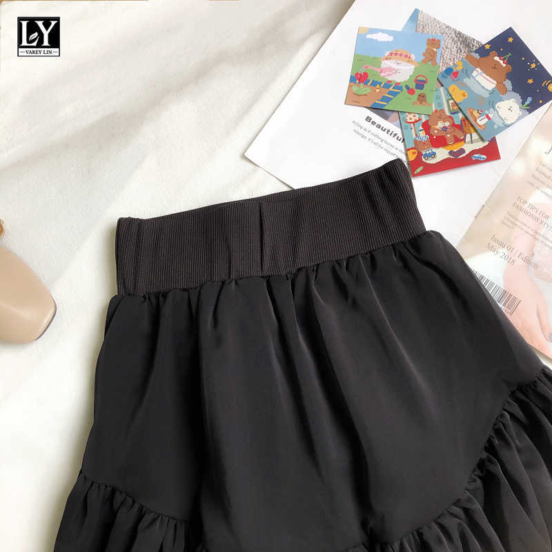 LY VAREY LIN Summer Sweet Female Solid Color White A-line Bubble Skirts Women Casual High Waist Irregular Fold Mini 210526