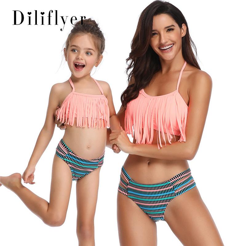 Swimming Suits Family Matching Swimwear Mother Daughter Bikini Bathing Suit Brachwear Swimwear Family Matching Outfits Mom Kids Swimsuit