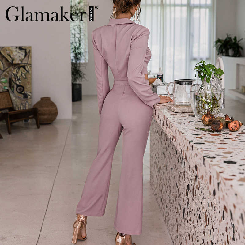 Glamaker Pink purple 2 piece suit sets Women sexy short blazer and flared pants Office lady set autumn female sets sexy outfits 211007