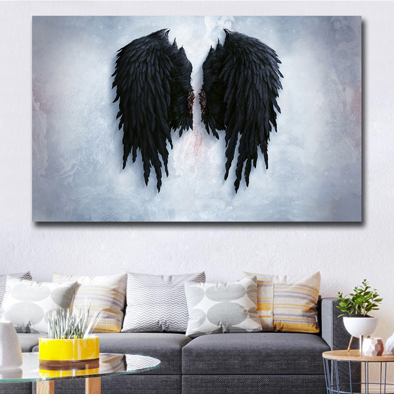 Black Angel Wings Canvas Painting Large Size Wall Picture Art Work Home Decoration Wall Poster Print Cuadros Decoracion