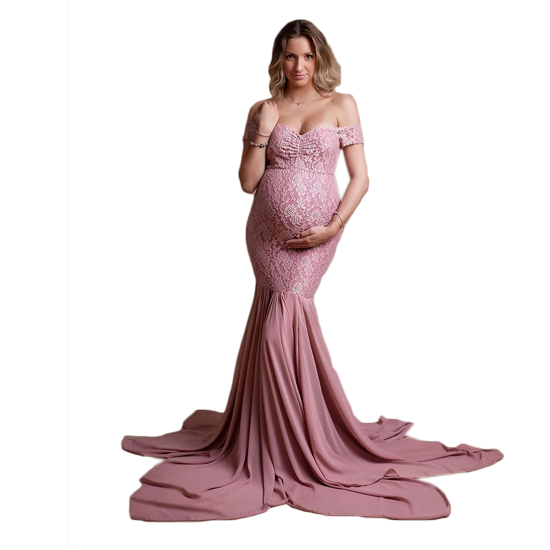 2021 Beauty Lavender Plus Size Pregnant Ladies Mermaid Sweetheart Sleepwear Dress Tulle Nightgowns For Photoshoot Lingerie Bathrobe Nightwear Baby Sho