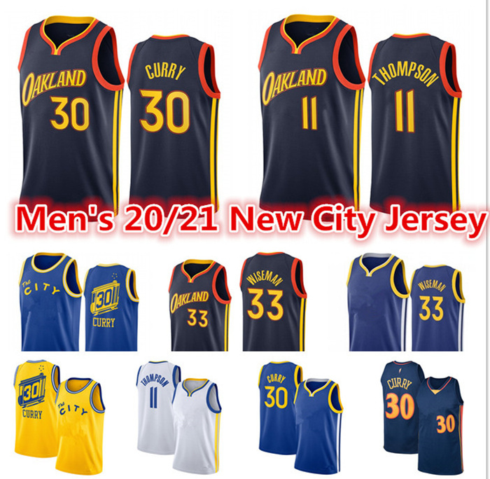 New Cheap Men's Stephen 30 Curry Jersey Klay 11 Thompson 33 James Wiseman Andrew 22 Wiggins Warrior„City Black Blue Basketball Jerseys