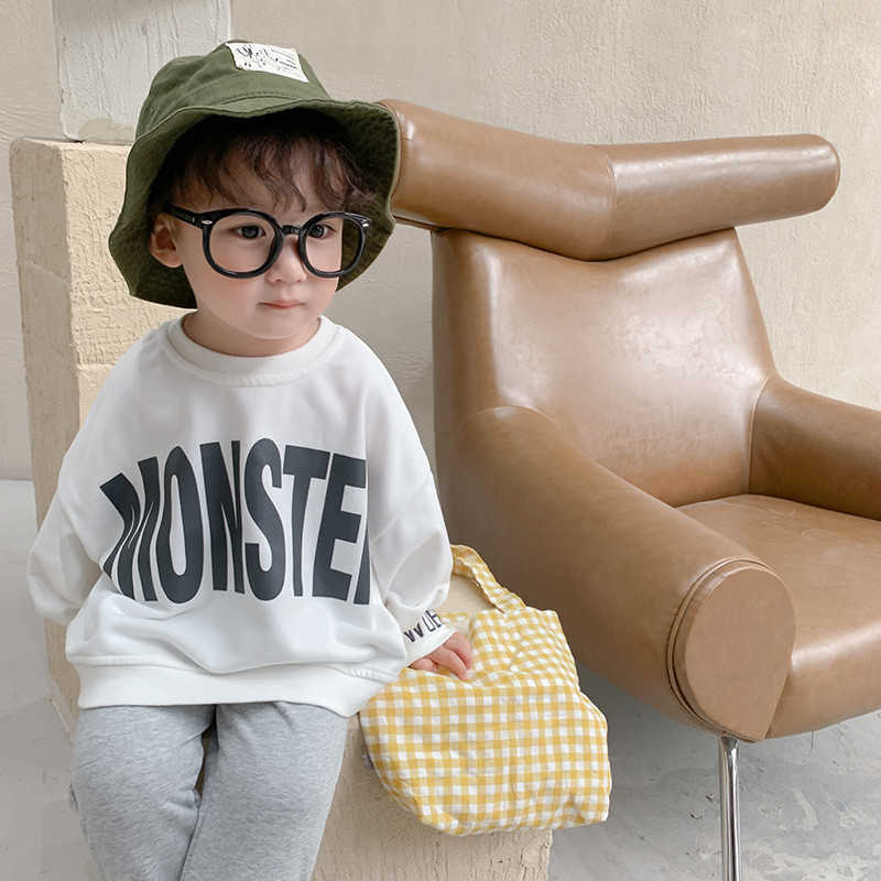 Boy long sleeve loose Sweatshirts Korean Style letter print Sweatshirt for baby boys cotton fashion children tops 210615