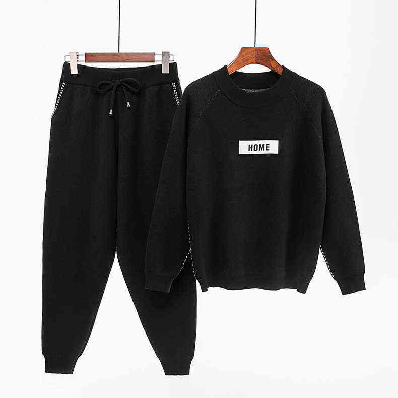 autumn winter Knitted Women's Sweater Pants Suit Ankle-length Sports Suits Female Fashion long Sleeve 2 Piece Sets 211116