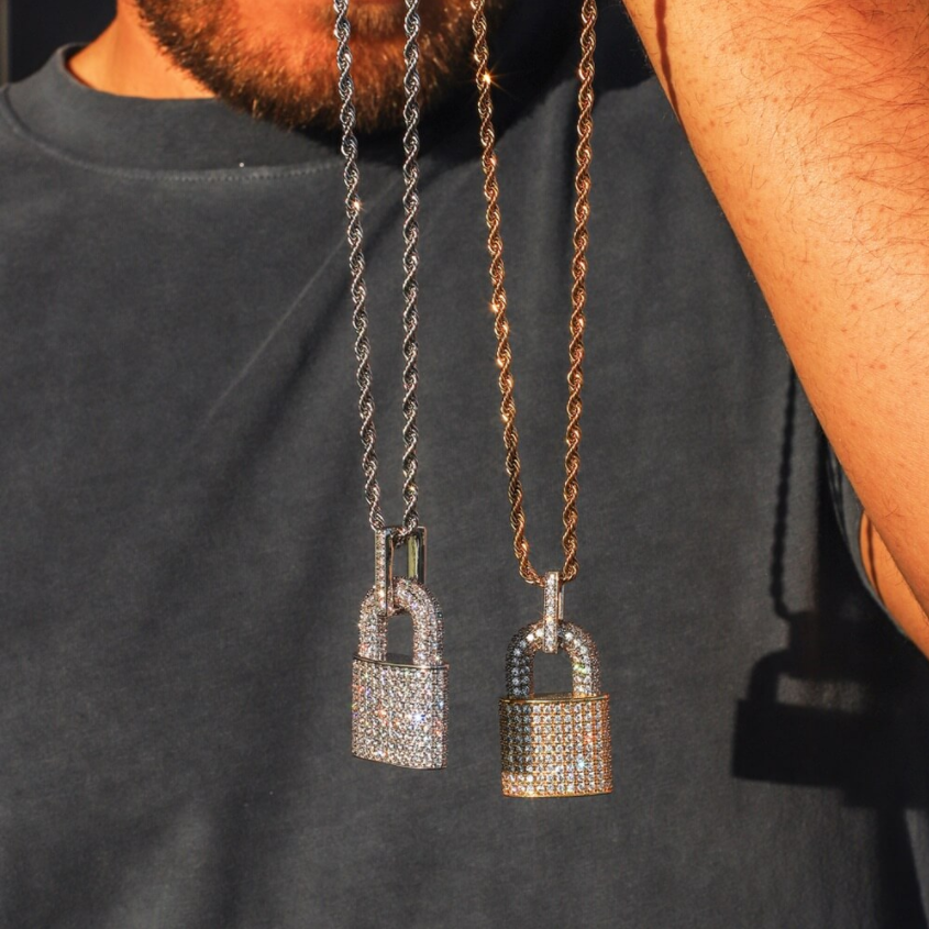 New Luxury Lock Pendant Necklace 5MM Tennis Chain Rope Iced Out Bling Cubic Zircon Necklace For Men Women Hip Hop Jewelry