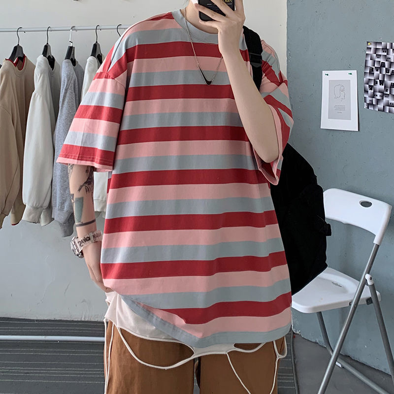 2021 New Summer Cotton Striped Men's Fashion Casual O-neck Color T-shirt Men Streetwear Korean Loose Short-sleeved Tshirt Mens Z73w, Red
2021 New Summer Cotton Striped Men's Fashion Casual O-neck Color T-shirt Men Streetwear Korean Loose Short-sleeved Tshirt Mens Z73w, Red
