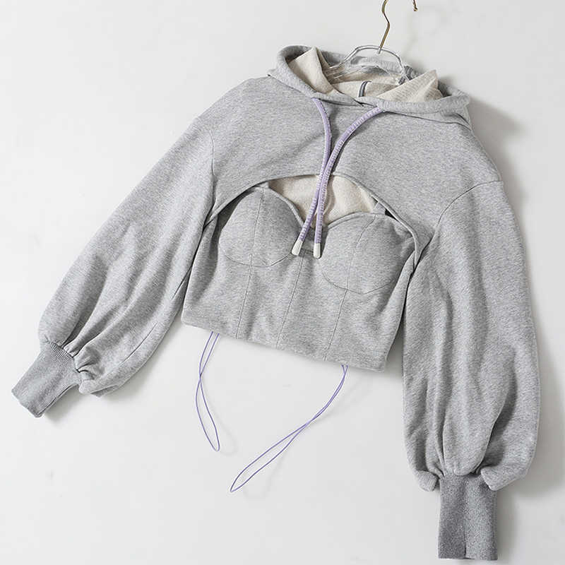 Crop Top Hoodie Women - Stylish Hollow Out Design, Perfect For Spring/Autumn B3