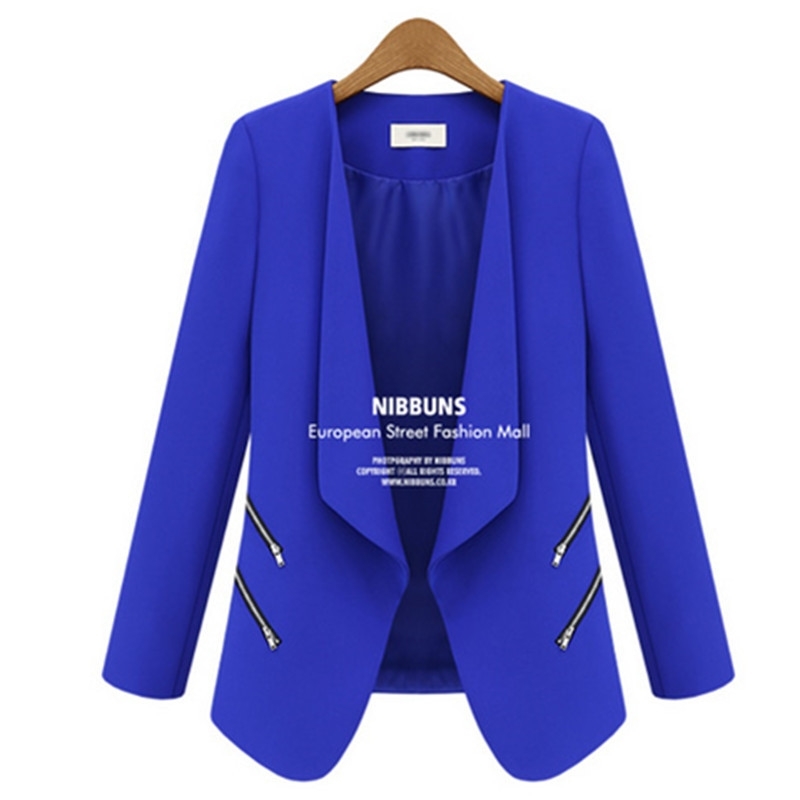 Ladies Blazer Long Personality Zipper Pocket Jacket Sleeve Blaser Women Single Button Slim Suit jackets for women Autumn T200319