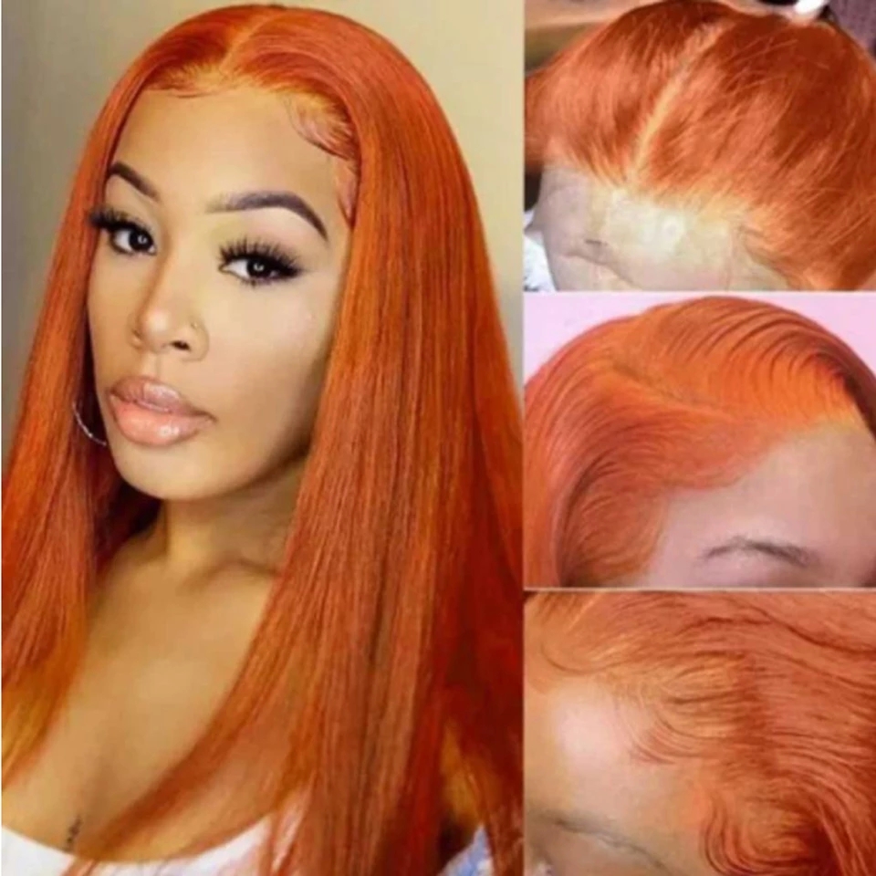 Free shipping Brazilian Ginger Orange Lace Front Wigs For Black Woman Long Soft Natural Straight Synthetic Hair Wig Heat Resistant Cosplay /Party