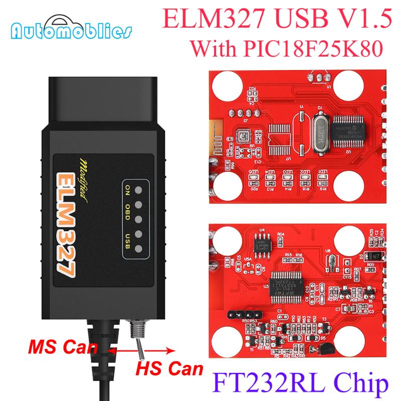 Code Readers & Scan Tools OBD2 ELM327 V1.5 PIC18F25K80 HS/MS CAN ELM 327 FTDI/CH340 USB Scanner For Forscan OBD 2 Car Auto Diagnostic T
Code Readers & Scan Tools OBD2 ELM327 V1.5 PIC18F25K80 HS/MS CAN ELM 327 FTDI/CH340 USB Scanner For Forscan OBD 2 Car Auto Diagnostic T