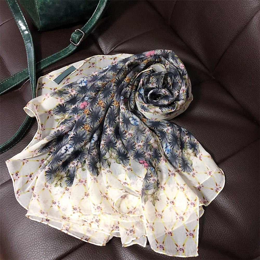 Pretty 100% Silk Scarf small floral pattern light thin silk scarf summer beach tourism Chiffon Cape women's fashion Cape