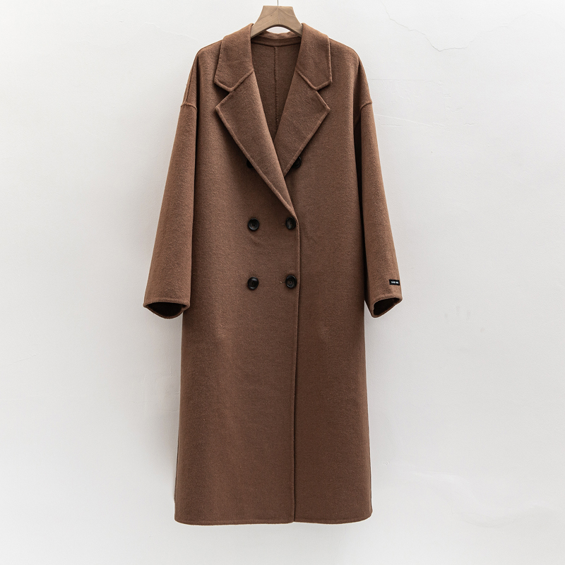 Autumn Winter wool coat Single breasted Maxi coat 210218
