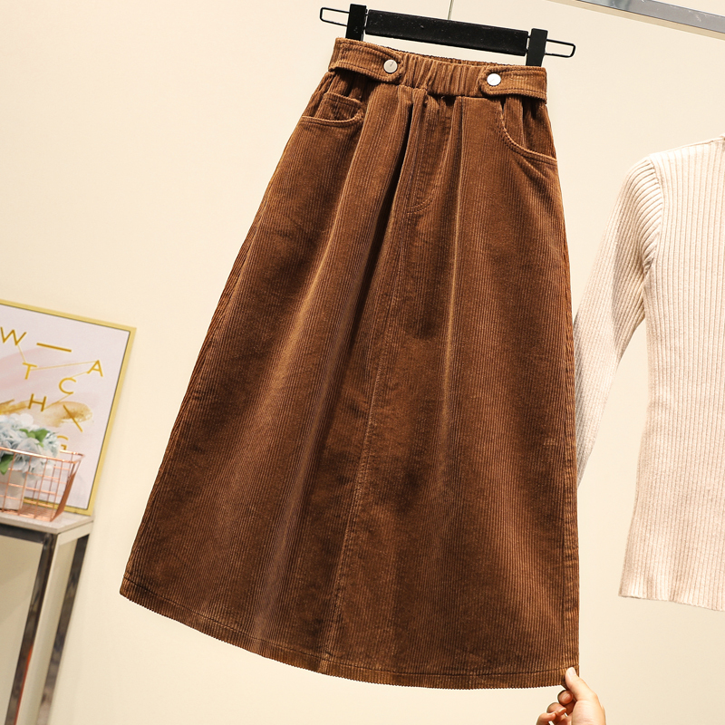 Lucyever Plus Size Women Corduroy Skirt Autumn Winter Vintage Harajuku Loose Aline Female Long Skirt High Waist Lady Faldas 4xl 210306