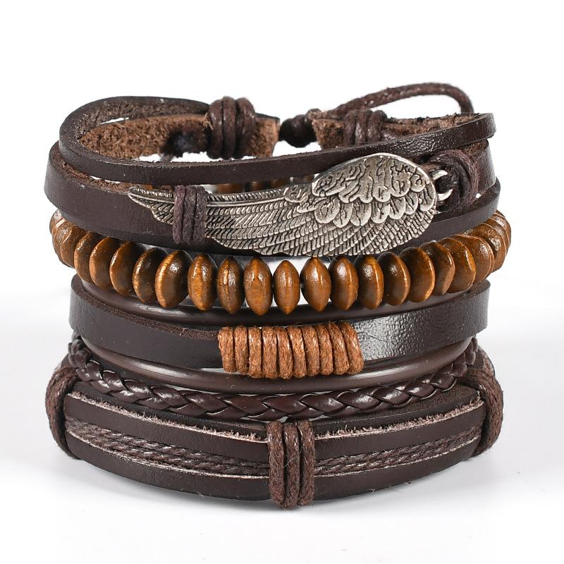 Charm Bracelets Men's DIY Handmade Ornament Alloy Feather Bracelet Unisex Black Leather Jewelry Wholesale
Charm Bracelets Men's DIY Handmade Ornament Alloy Feather Bracelet Unisex Black Leather Jewelry Wholesale