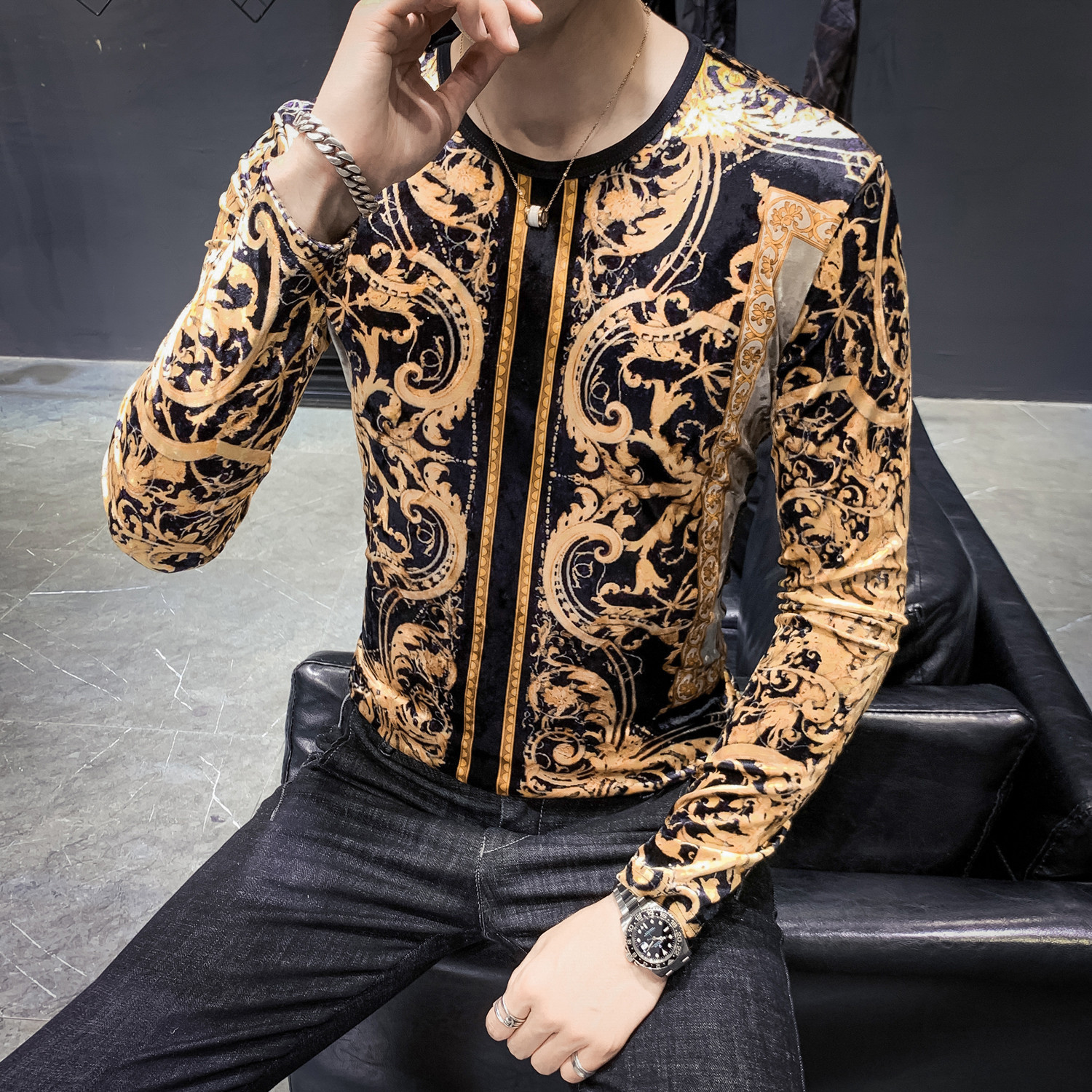 2021 Brand Printed Long-sleeved Club Clothing Fashion Designer Camiseta Masculina New Veet Men's Slim T-shirt Qn4y, Picture color
2021 Brand Printed Long-sleeved Club Clothing Fashion Designer Camiseta Masculina New Veet Men's Slim T-shirt Qn4y, Picture color