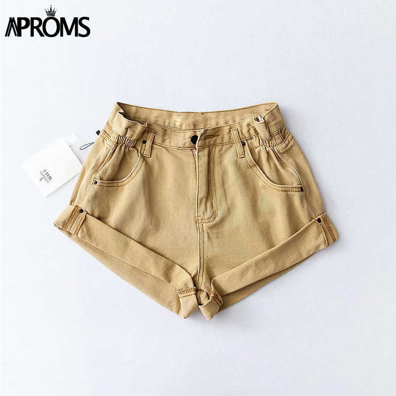 Aproms Casual Blue Denim Shorts Women Sexy High Waist Buttons Pockets Slim Fit Summer Beach Streetwear Jeans 210714