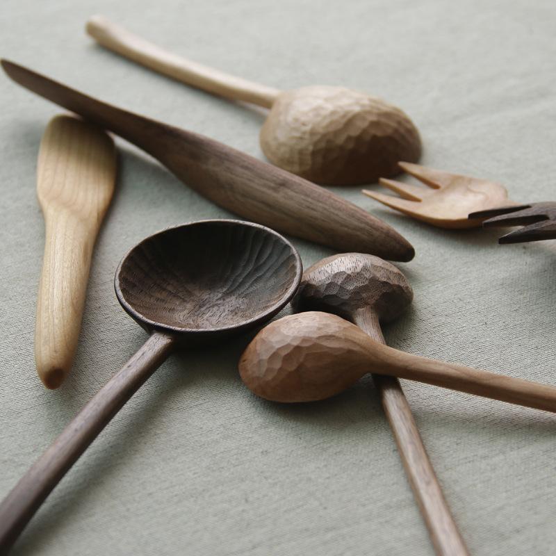 Wood Dinnerware Set Cutlery Spoon Fork Buttler Knife Eco Friendly Table Set Black Walnut/cherry Wood Spoon and Fork