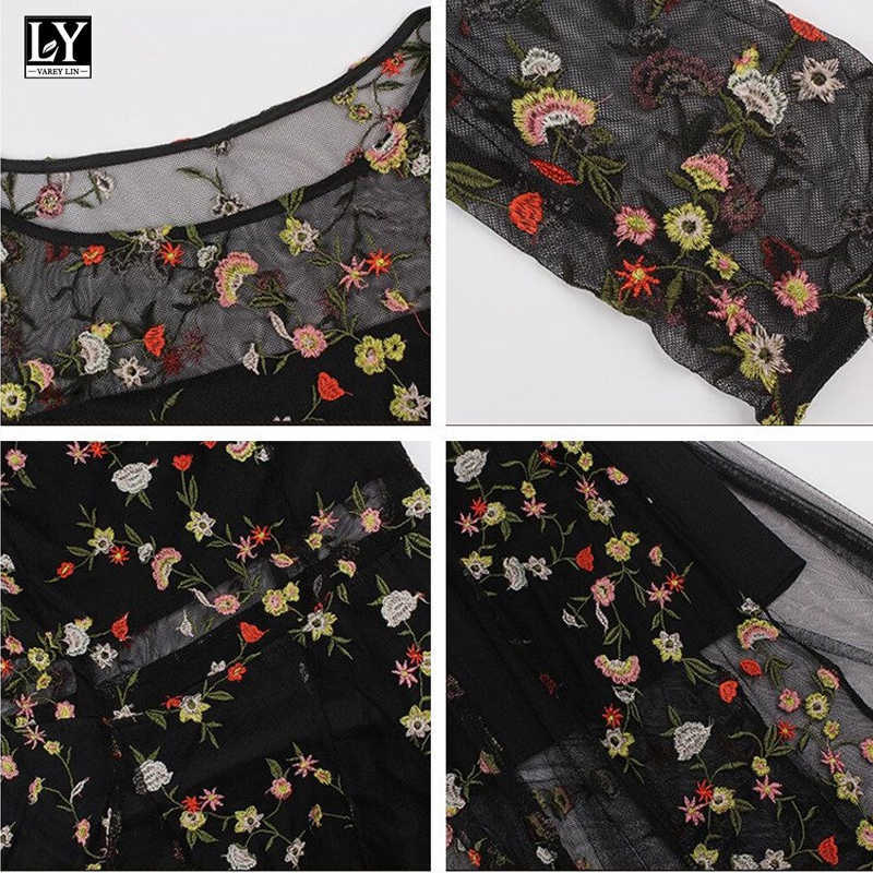 Ly Varey Lin Spring Women Tulle Lace Dress Sexy Hollow Out Embroidery Plus Size 4xl O Neck Elegant Floral 210526