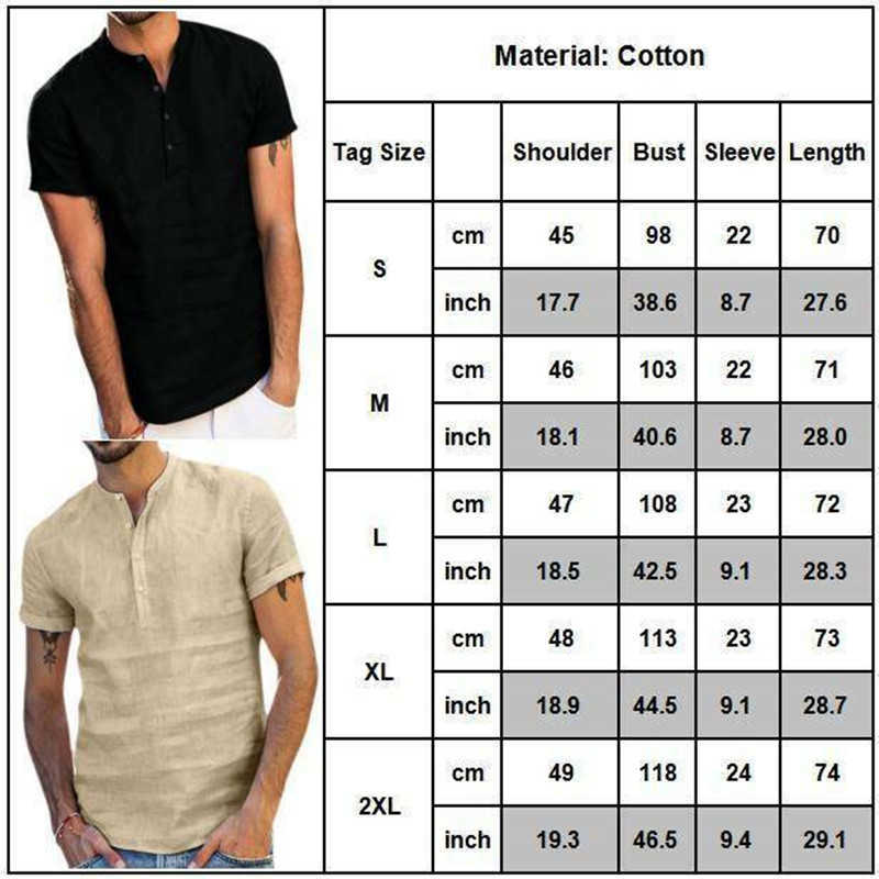 Men Summer T Shirt Casual Short Sleeve Beach Baggy Solid Henley Tops Blouse Tees 210707