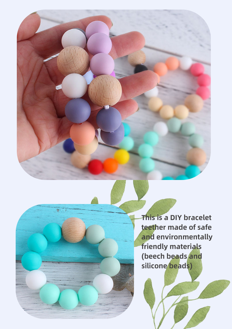 New DIY baby Silicone teething beads Newborn Teething Ring Infant Wood Ring Teethers Baby Toy Colorful Silicon Beaded Soother M3329