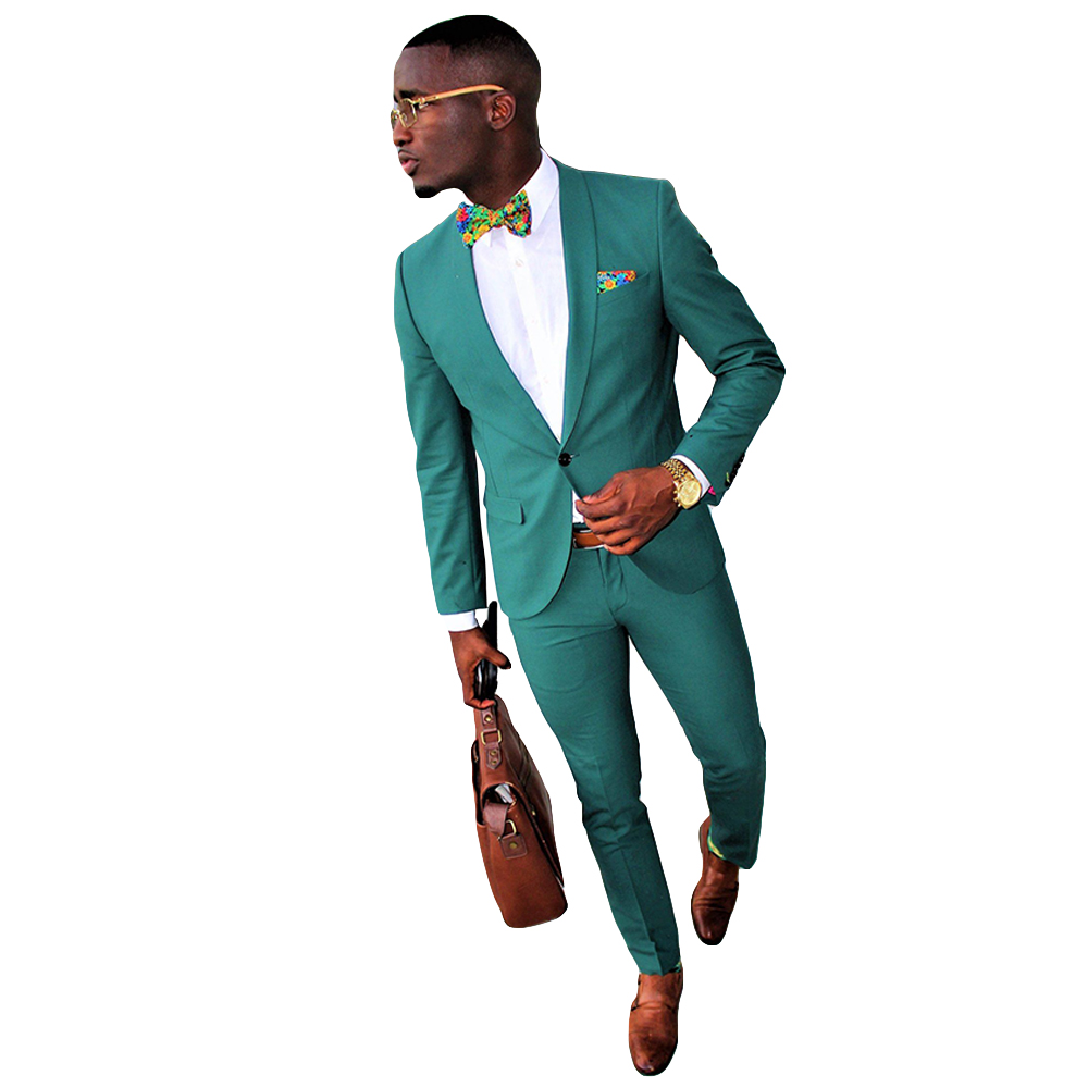 Two-Pieces Casual Green Single Breasted Men Suits Slim Fit Groom Wedding Dress Men's Suit