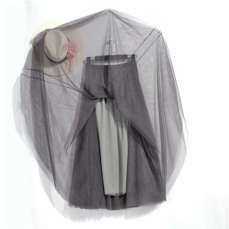 Plus Size High Waist Tulle Skirts Womens Long Pleated Skirt Black Pink Elegant Maxi Skirt Female Spring Summer Korean Mesh Skirt 210619wtt