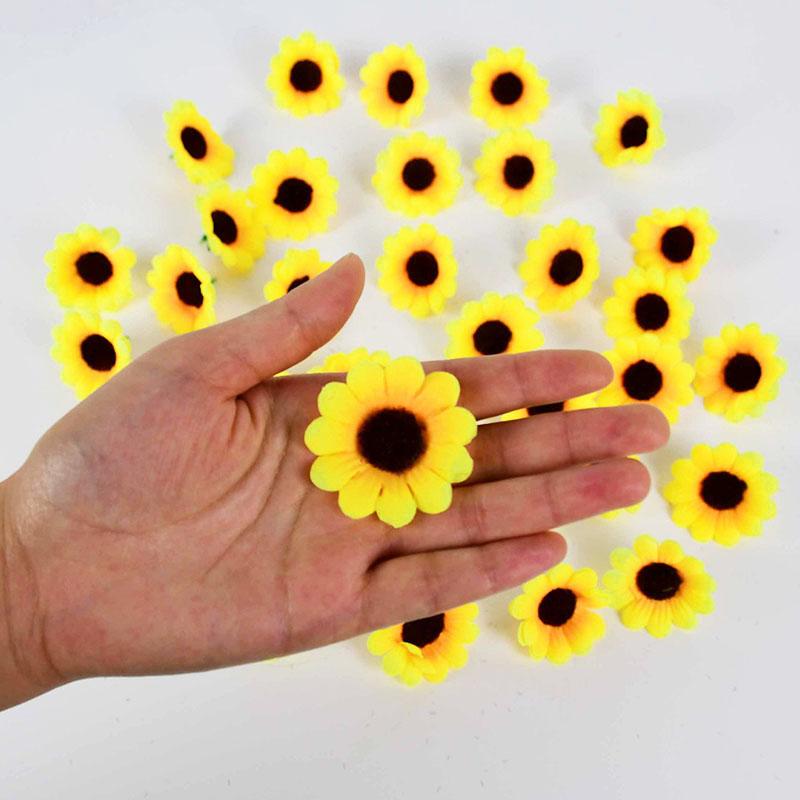4.5cm warm yellow sunflower heads silk artificial fake flower handmade wreath craft wedding supplies