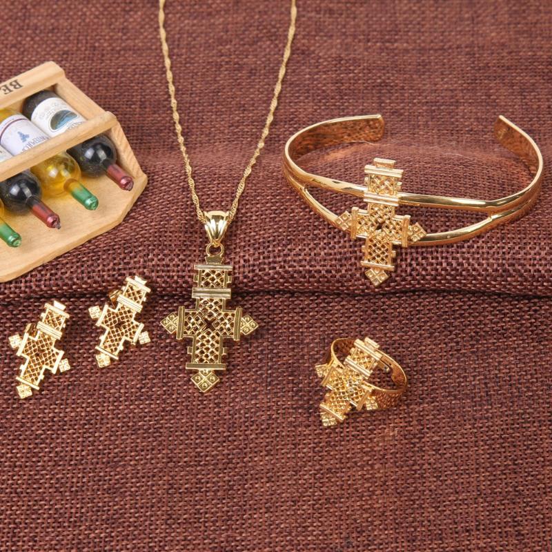 Earrings & Necklace Trendy Ethiopian/ Eritrea/Habesha Jewelry Gold Cross Sets For African Women Traditional Holiday Party, As pic
Earrings & Necklace Trendy Ethiopian/ Eritrea/Habesha Jewelry Gold Cross Sets For African Women Traditional Holiday Party, As pic