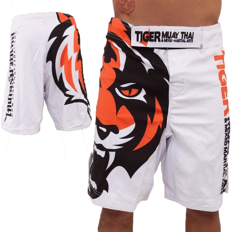 White 2015 Men's Tiger Muay Thai MMA Shorts combat sports boxing pants muay thai boxing shorts kick shorts boxing pants C0222