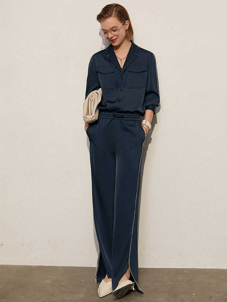 Minimalism Spring Women's Silk Shirt Causal Solid Lapel Loose Offical Lady 12130057 210527