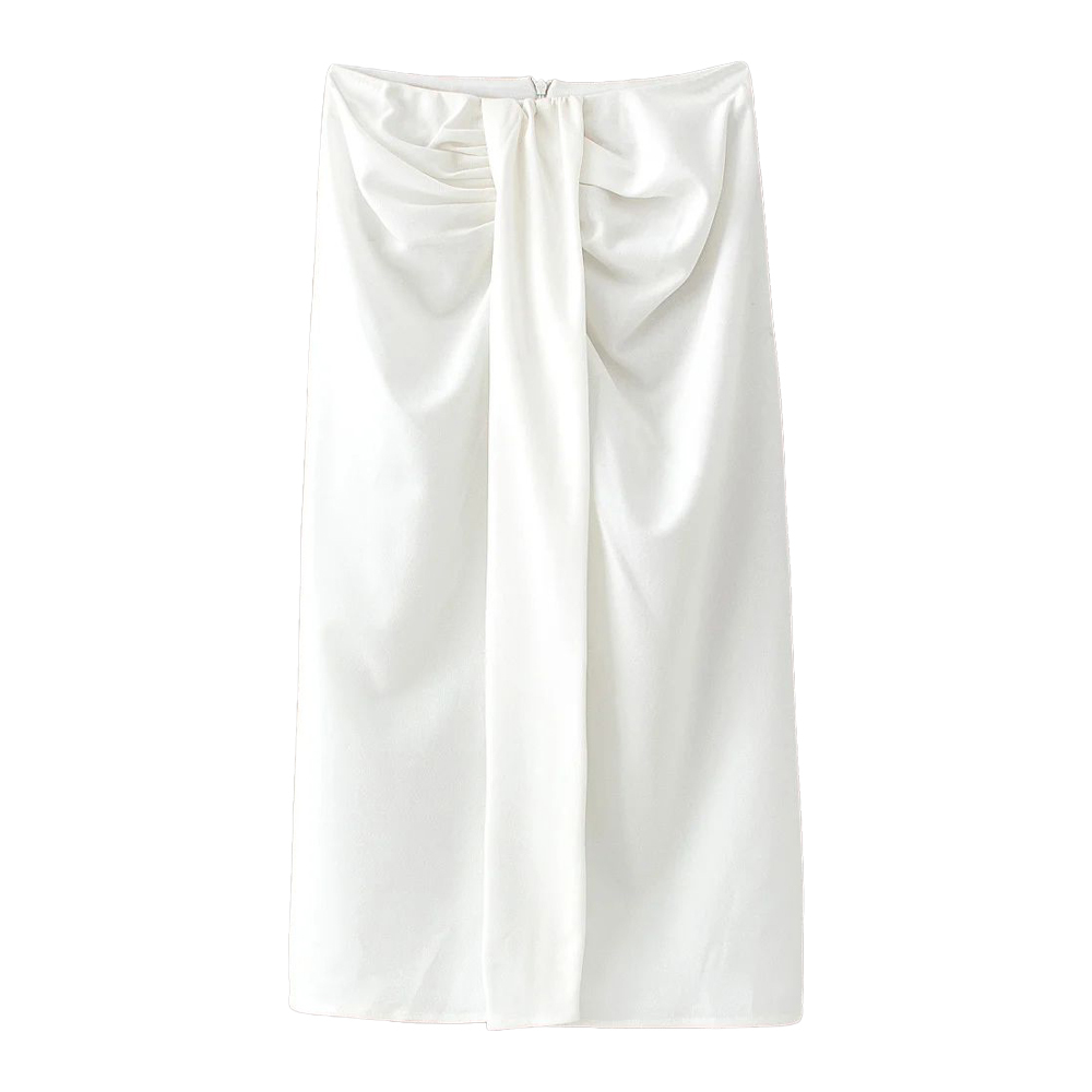 Women White slit Skirt draped Highwaist midi elegant High Street casual Women skirts ropa mujer falda 210306