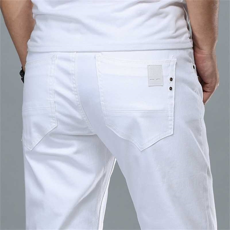 Fashion Streetwear Soft White Denim Trousers Men Baggy Jeans Slim Fit Pants Classic Business work Casual and simple Jeans Homme 211120