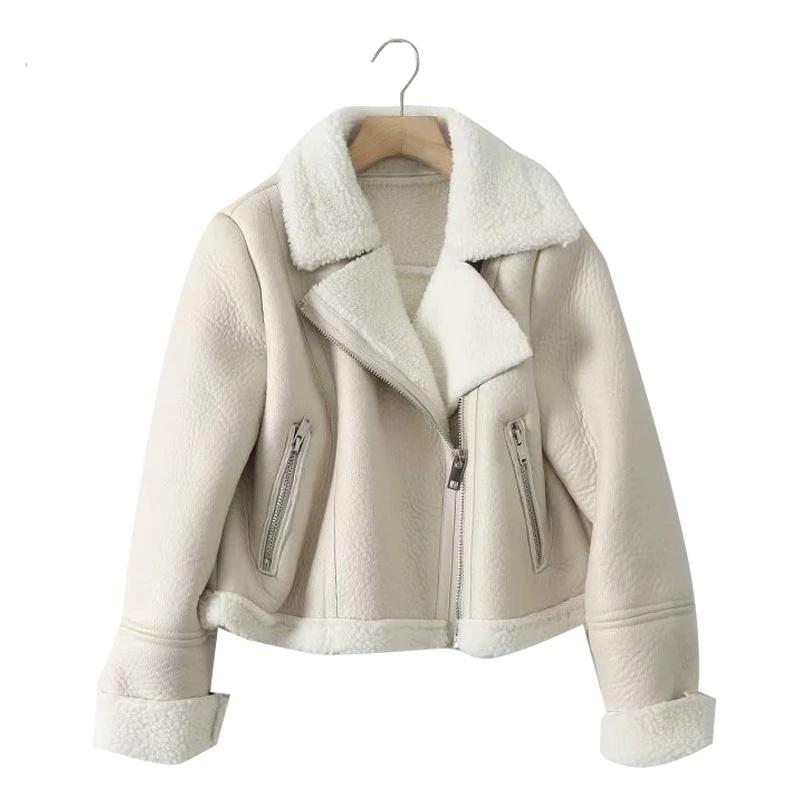 Women' Leather & Faux Fur Lapel Long Sleeve Thick Warm Short Jacket Coat Vintage Lambswool Chic Female Locomotive Tops Outerwear, Beige
Women' Leather & Faux Fur Lapel Long Sleeve Thick Warm Short Jacket Coat Vintage Lambswool Chic Female Locomotive Tops Outerwear, Beige