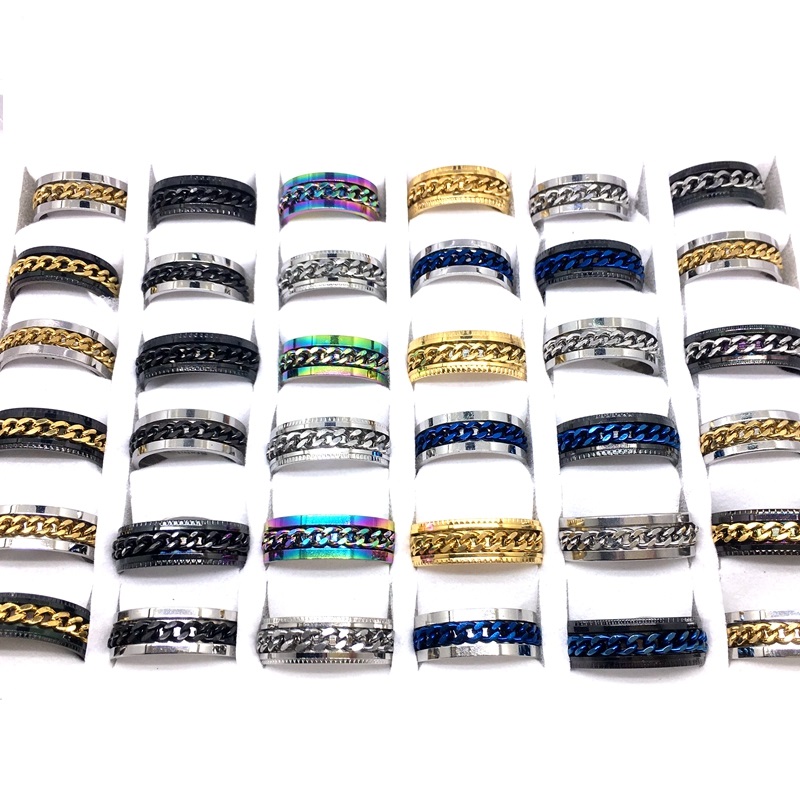Whole 100pcs Mens Womens Band Rings Fashion Stainless Steel Chain Spinner Mix Colors Variety of styles Jewelry