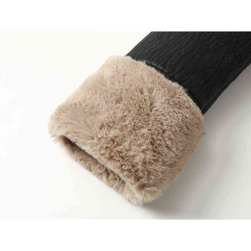 Fashion Faux Fur Coat Women Fur Collar Leather Thick Warm Plush Outerwear Winter Ladies Wool Coats Zipper Cropped Jacket 211130