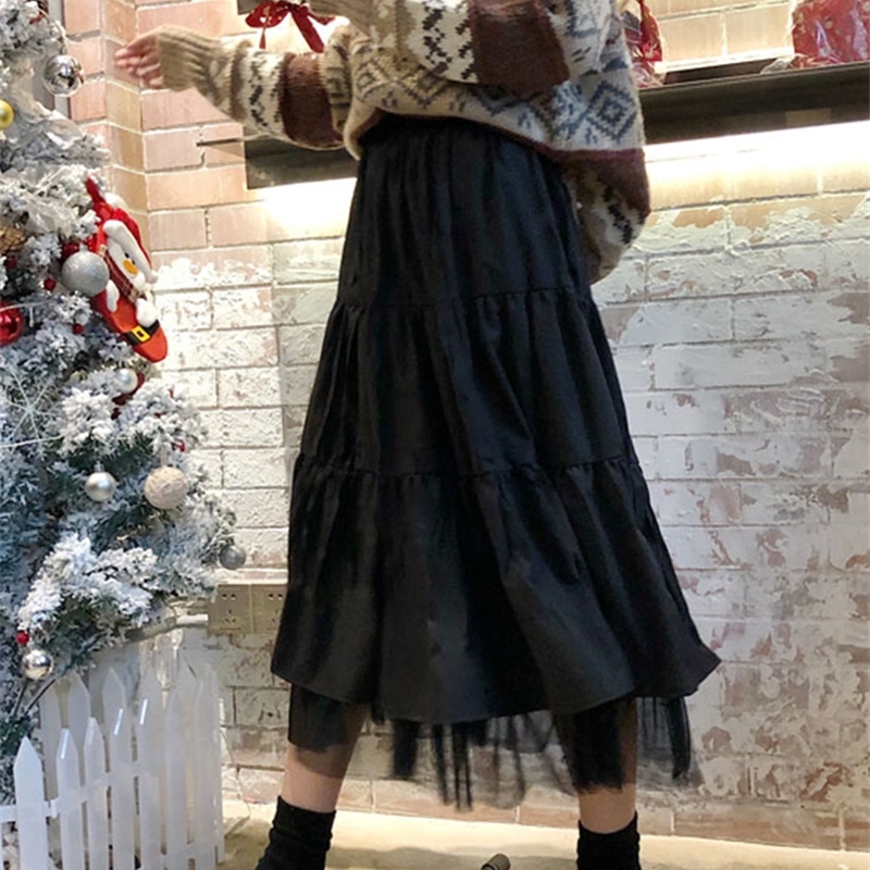 Long Skirts For Womens Skirts Harajuku Korean Style White Black Maxi Skirt For Teenagers High Waist Skirt School Skirts 210306