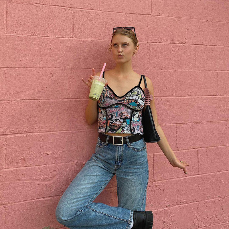 Cartoon Print Camisole Sleeveless Women Summer Camis Patchwork Harajuku Streetwear Casual Backless Cropp Top 2021 Vest, White
Cartoon Print Camisole Sleeveless Women Summer Camis Patchwork Harajuku Streetwear Casual Backless Cropp Top 2021 Vest, White